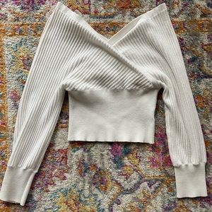 Soft white crop top off the shoulder